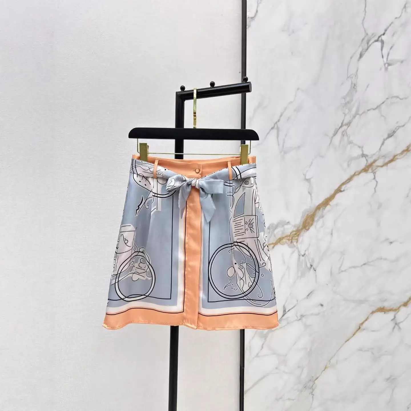 

Универсальная шелковая юбка с принтом South Oil: осенне-зимняя, приталенная, повседневная, новая модель, ранняя весна, новый дизайн, с эластичной талией