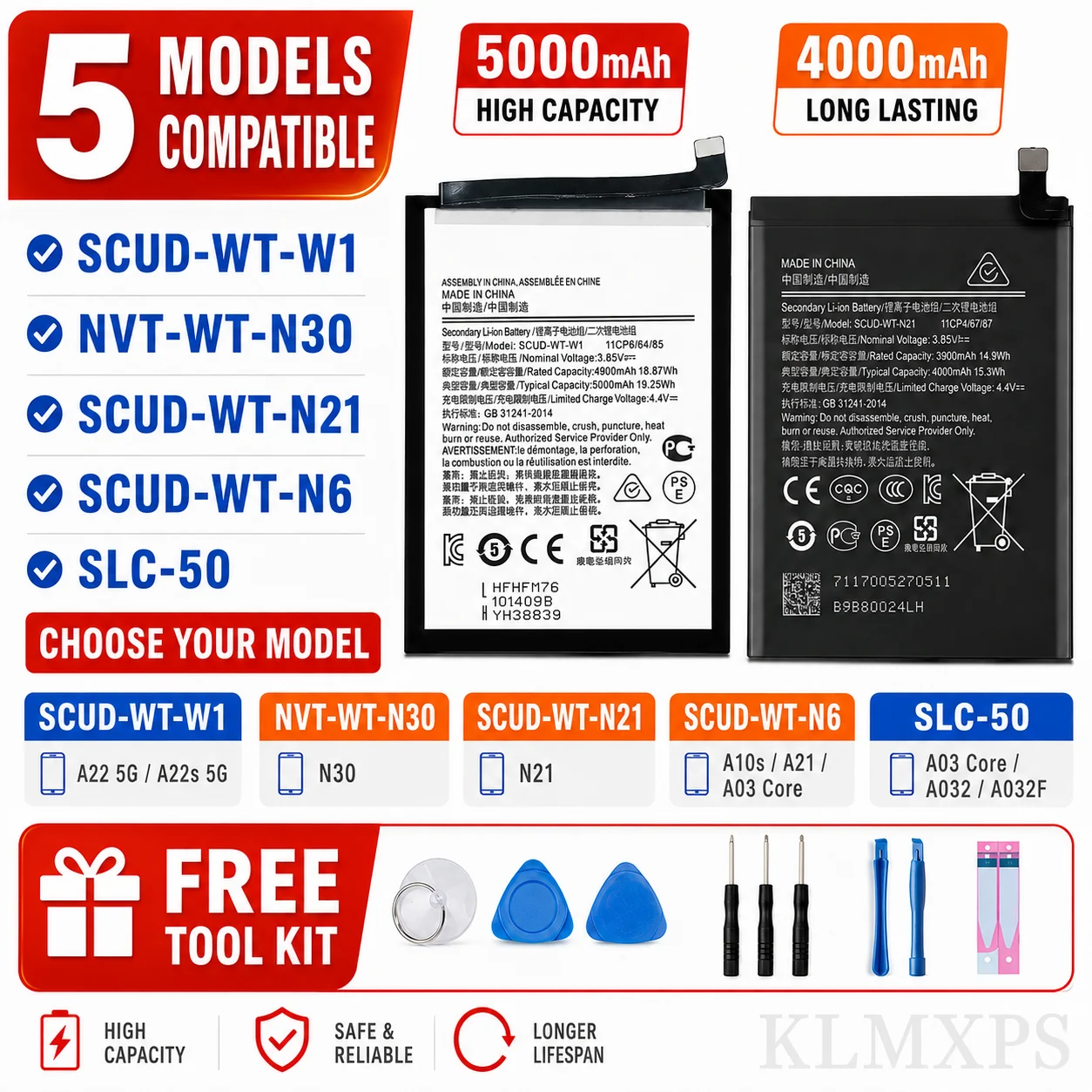 Brand New Replacement Battery For Samsung A22 5G A226B F42 5G A14 5G N30 N21 A10S A20S A2070 A03 Core Honor Holly 2 Plus