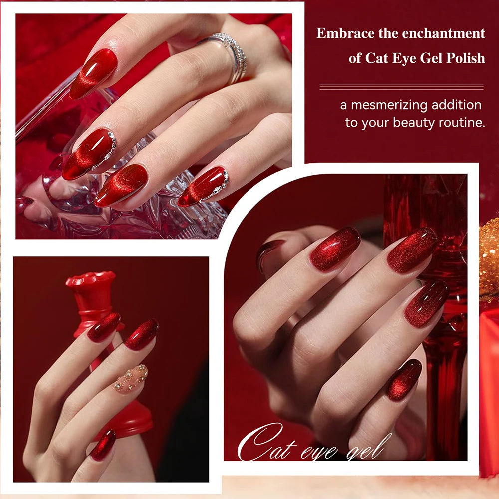 Vendeeni 12 لون/مجموعة بريق أحمر الكرز القط العين هلام طلاء الأظافر روبي المغناطيسي كريستال الورنيش مع بطاقة اللون بطاقة TPO/HEMA مجانية #4