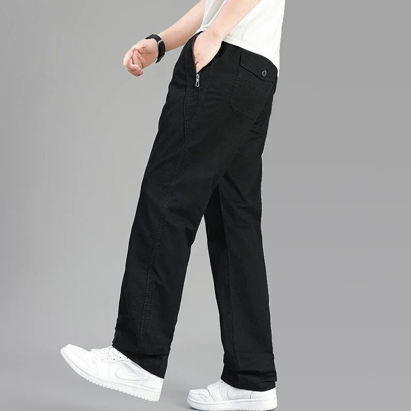 Pantaloni cargo da uomo di grandi dimensioni Pantaloni dritti larghi casual Pantaloni lunghi in cotone Tasche con cerniera Pantaloni da jogging da uomo