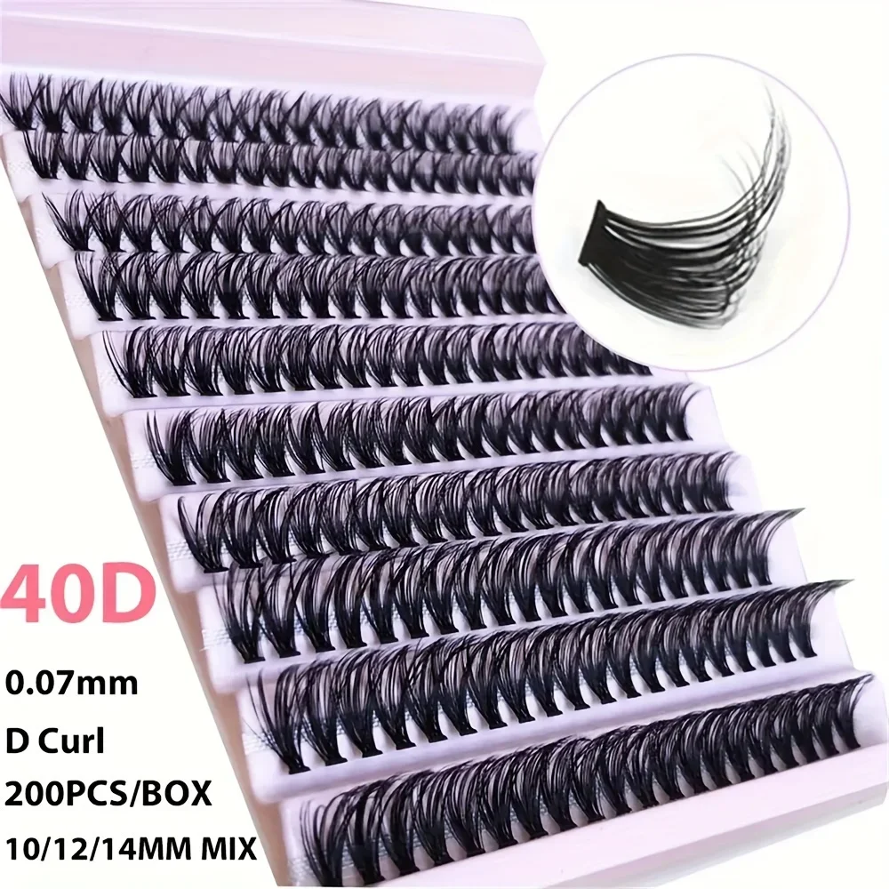 200Pcs Soft & Natural 40D False Eyelashes - D Curl, Mixed Lengths 8Mm-16Mm, Hypoallergenic Cluster Lashes For Diy At Home