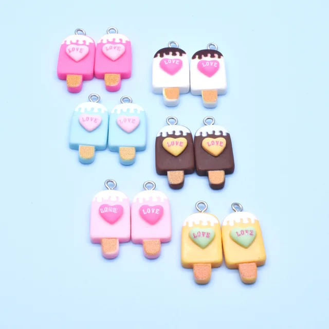 10 sztuk 12*26mm śliczne piękne lody z miłością akcesoria z żywicy Charms wisiorki ręcznie robiona biżuteria DIY kolczyk naszyjnik brelok