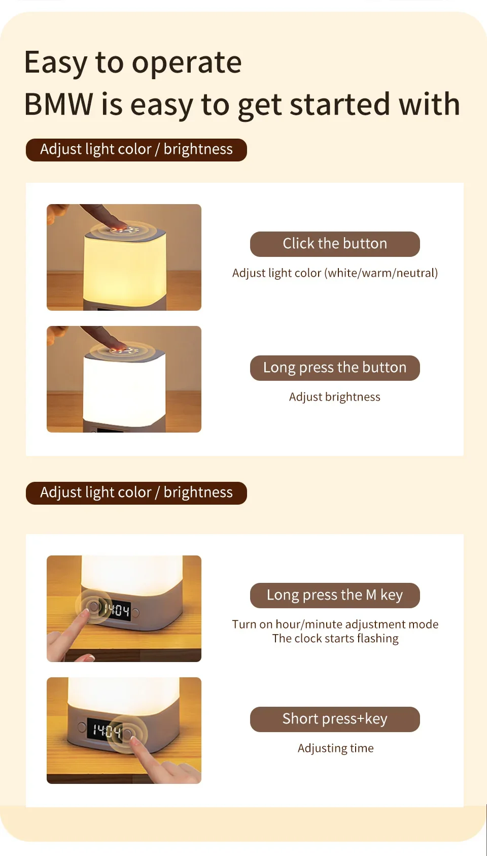 Bedside Led Night Lights Dimmable Charging Desktop Night Lamps with Clock Time Display Night Light Remote Control For Bedside
