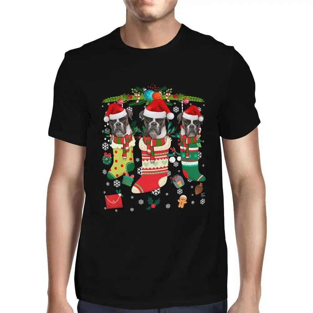 Mens Christmas Stockings with Adorable Boxer Dogs T-ShirtUnisex Women's Summer Cotton Luxury Brand Retro OversizedUnisex T-shirt