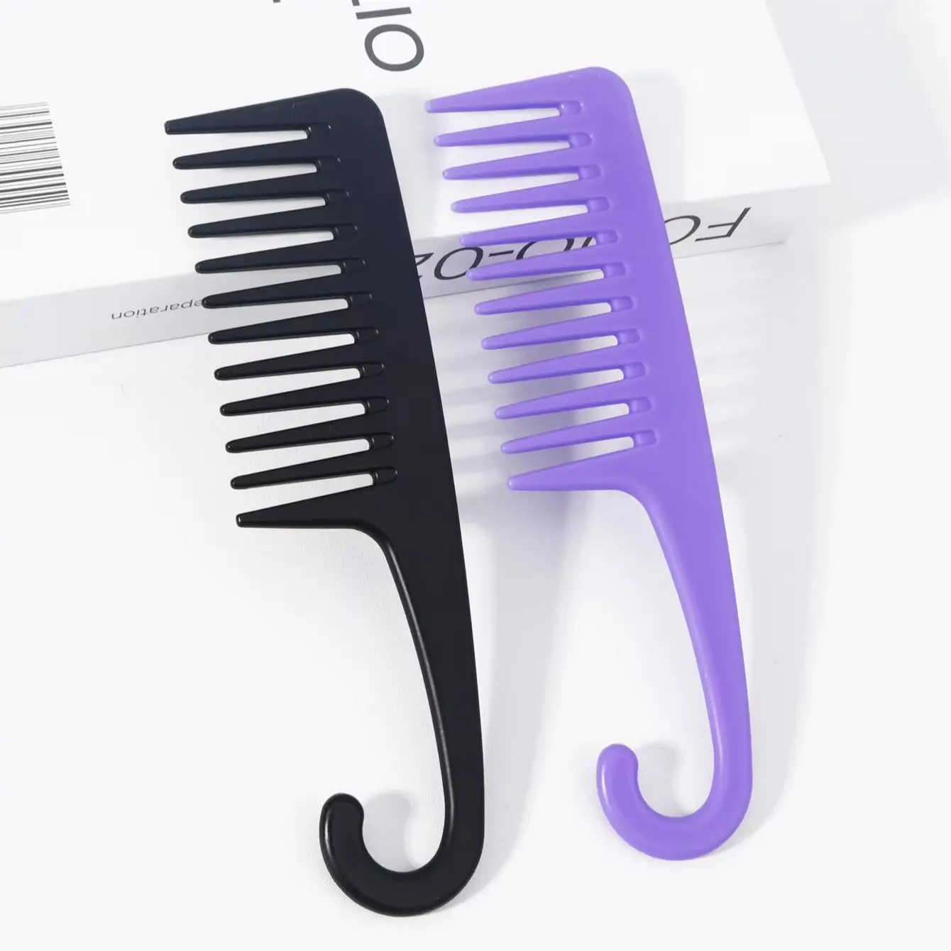 

2pcs plastic wide toothed combs with hooks - suitable for wet or dry hair hairstyles Special for real hair wigs