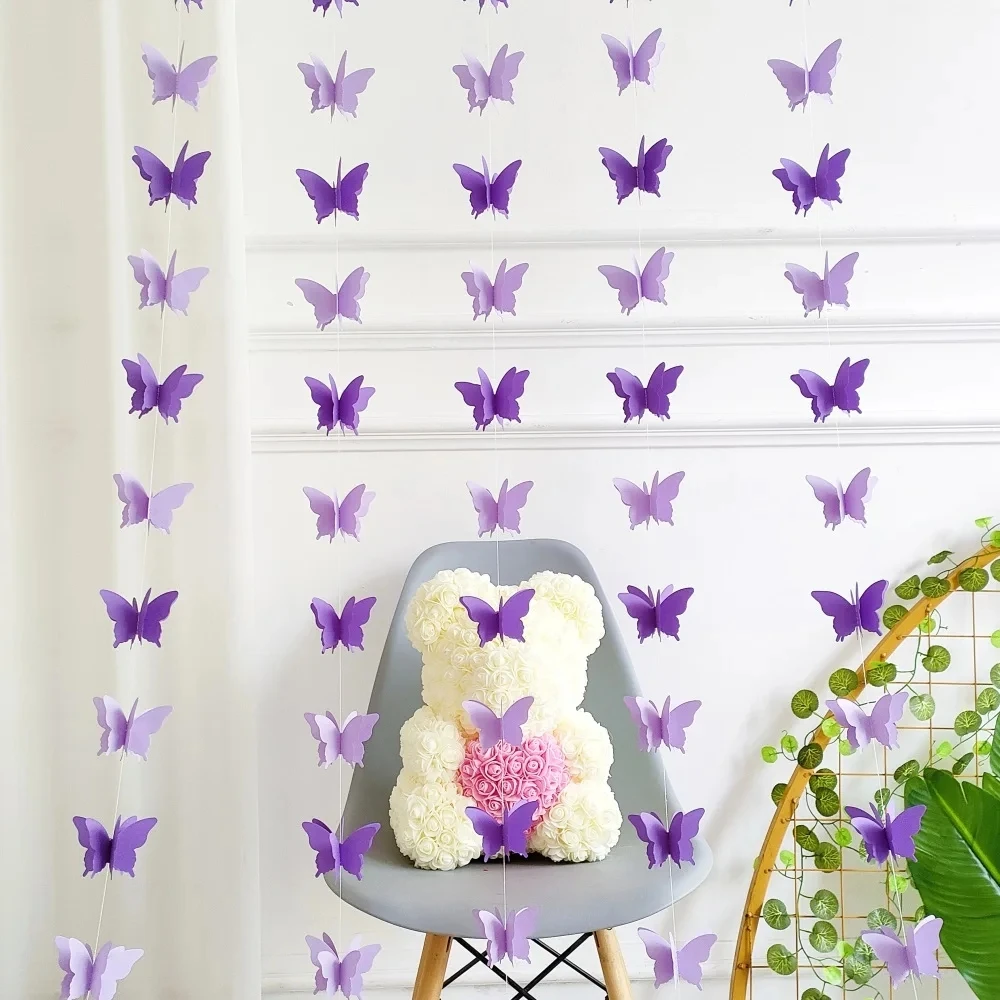 Pink Purple Butterfly Banner Pull Flag Cake Card Decor Disposable Tableware Baby Shower Wedding Girl  Birthday Party Supplies