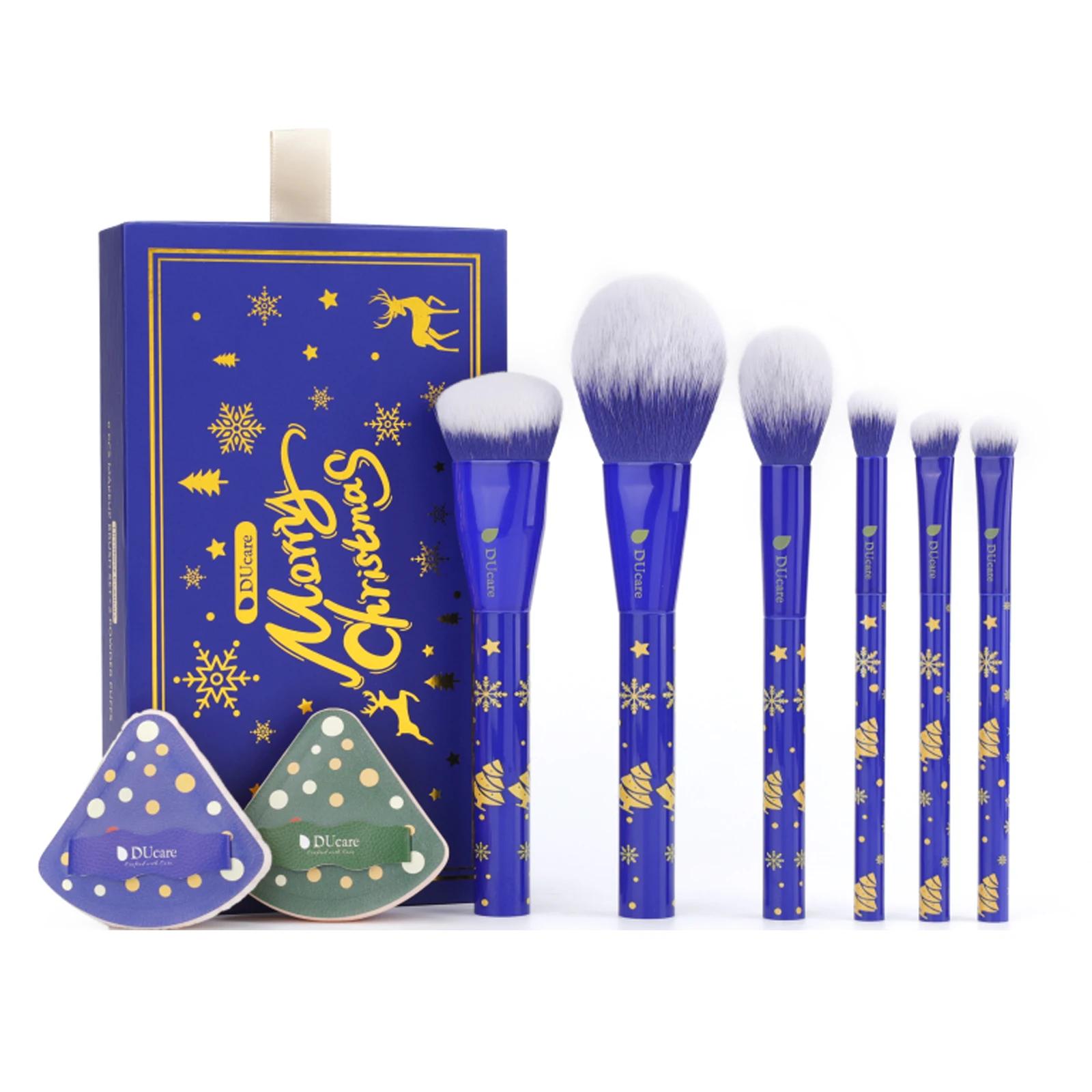 DUcare Christmas Makeup Brush Set Holiday Gift Kit Face Kabuki Foundation Powder Blush Eyeshadow Brush with Puff Cosmetic Gift