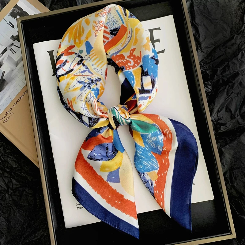 70*70cm Luxuriöser Bedruckter Satin-Seidenschal für Damen, Schal, Hijab, Halstuch, Haarband, Modisches Wickeltuch, Bandana