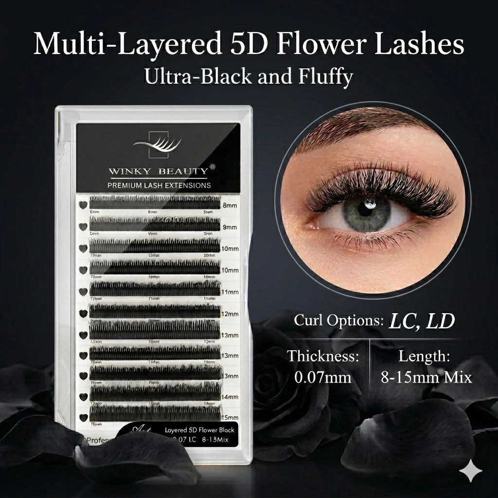 Winky Beauty Multi-Layered 5D Flora 0.07 Super Black Lash 5D Flowering Soft LC/LD Mixed Fans Russian Eyelashes Extension