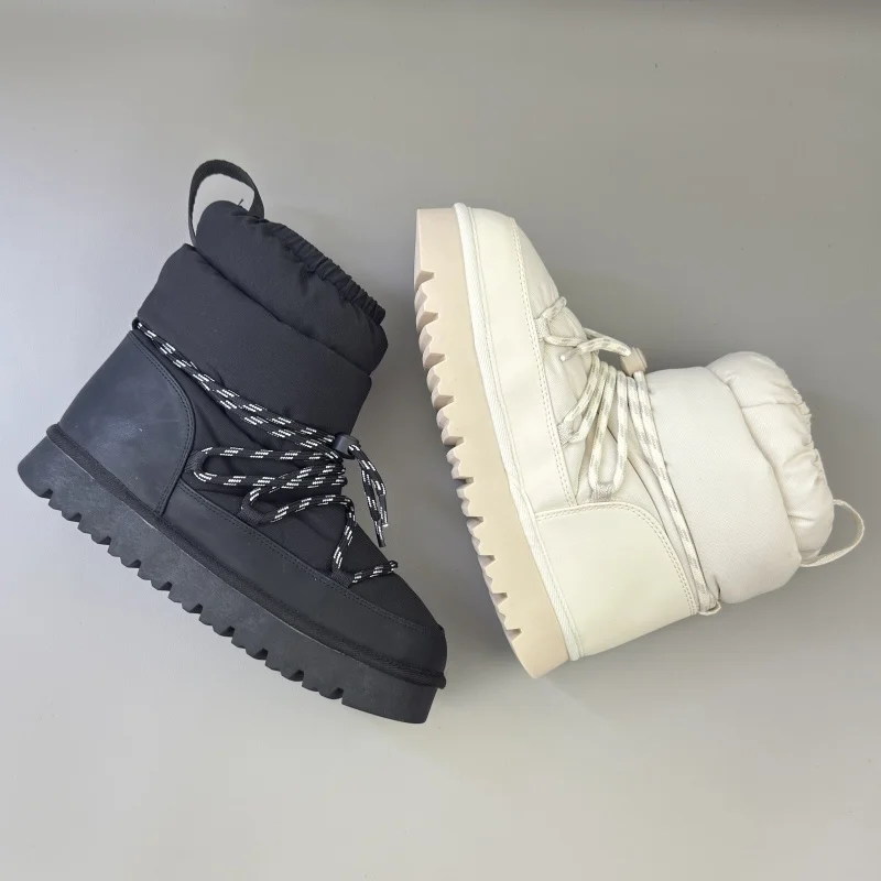 

Faionable Fce Lined Winter Snow Boots Women's Warm Anti-Cold Skid-Resistant Mid-Calf Korean Sle Waterproof Platform