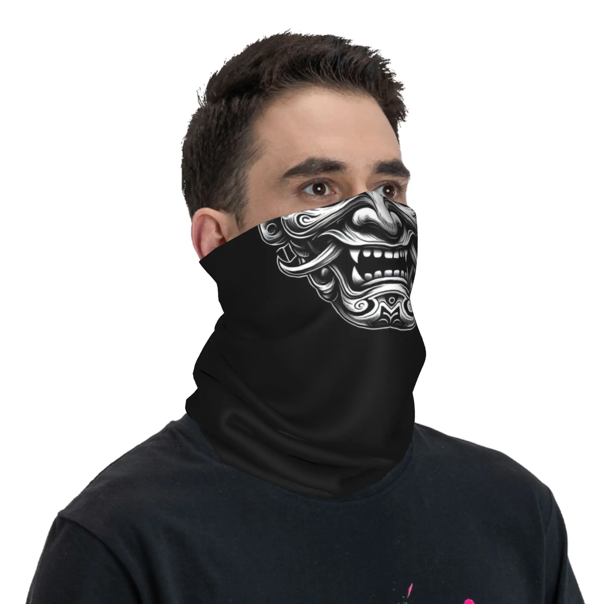 Custom Samurai Oni Demon Bandana Winter Neck Warmer Women Windproof Wrap Face Scarf for Ski Japanese Ronin Gaiter Headband view 5