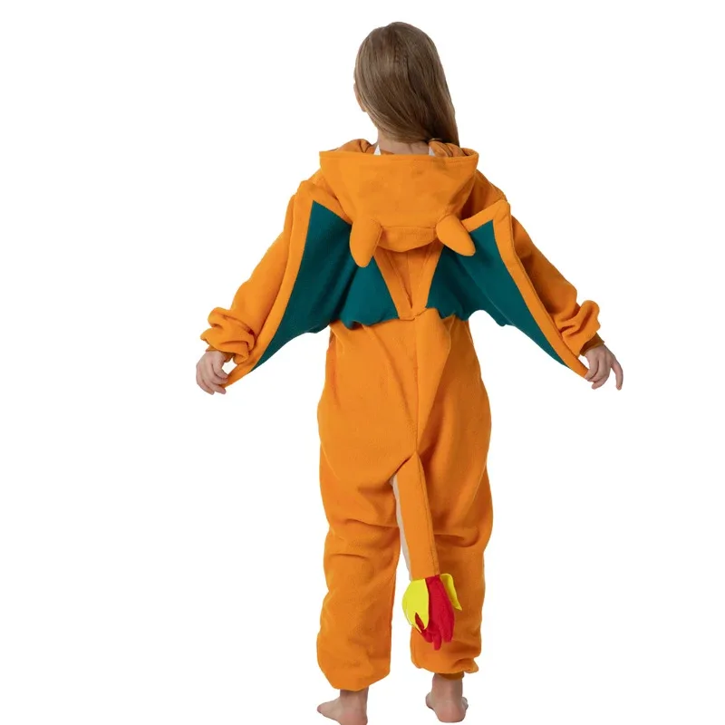 بيجامة قطعة واحدة للأطفال على شكل تنين كرتوني للأطفال على شكل حيوانات الهالوين للأولاد والبنات باللون البرتقالي بيجامات أنيمي Kigurumi