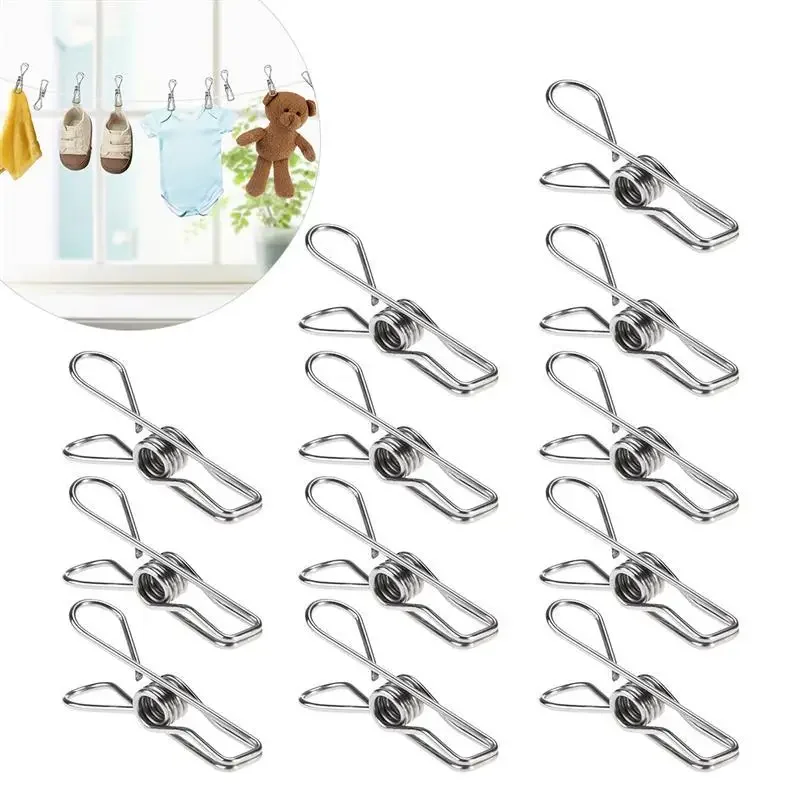 

20pcs Multipurpose Stainless Steel Clips Clothes Pins Pegs Holders Clothing Clamps Sealing Clip Household Clothespin