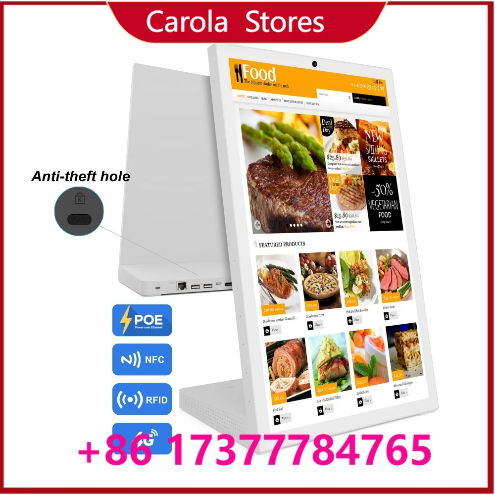 15.6 Inch Android Digital Signage L-Shaped Tablet for Restaurant Order Display and Retail Advertising with NFC and RFID POE