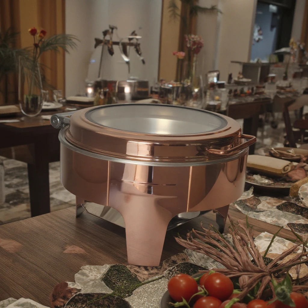 Stainless Steel Buffet Hot Pot 6L Rose Gold Modern Fast Food Heater Commercial Hotel