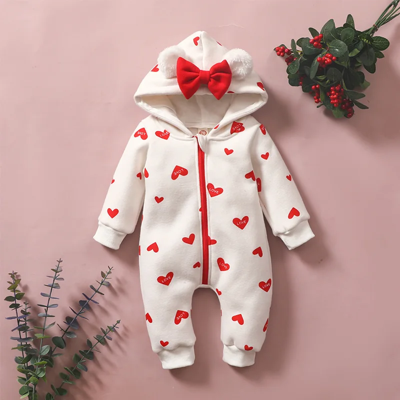 Newborn Pajamas Home Service Baby Girl Cartoon Heart-Shaped Print Princess Jumpsuit Romper Pajamas слипы для новорожденных S8