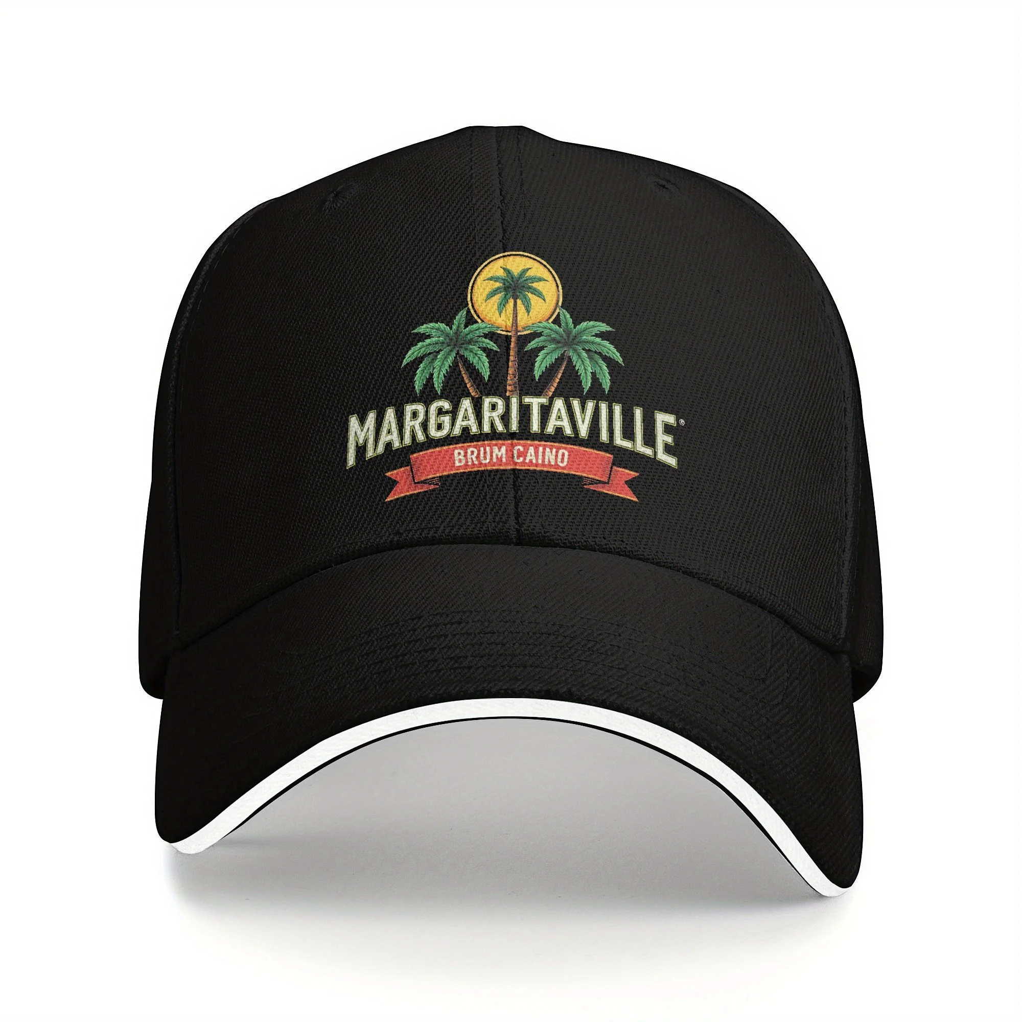 

Margaritaville Tropical Sunset Baseball Cap for Men & Women - Black with White Trim, Palm Tree