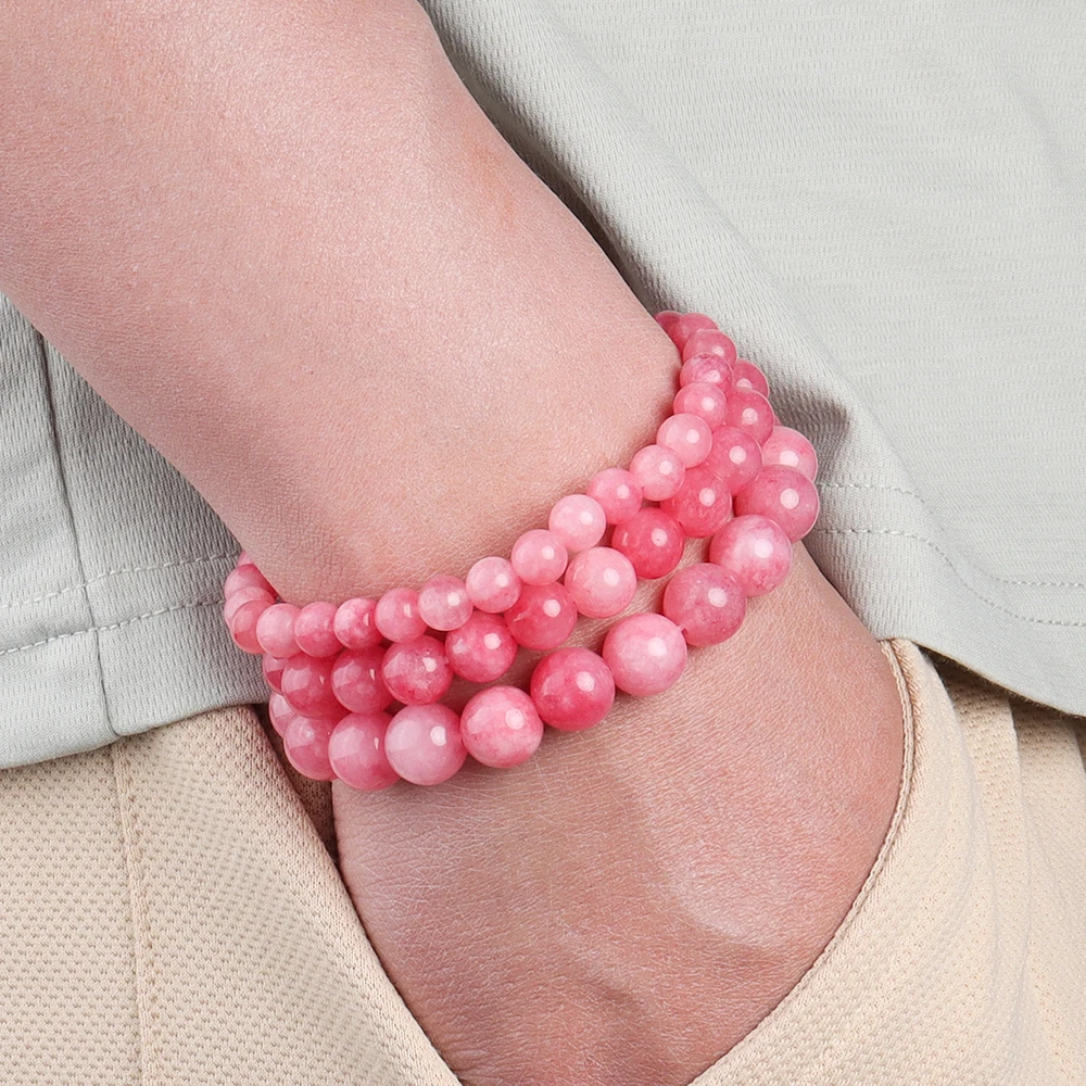 Pink Chalcedony Beaded Bracelet for Women Optimized Natural Stone Beads Yoga Meditation Jewelry Gift for Girlfriend