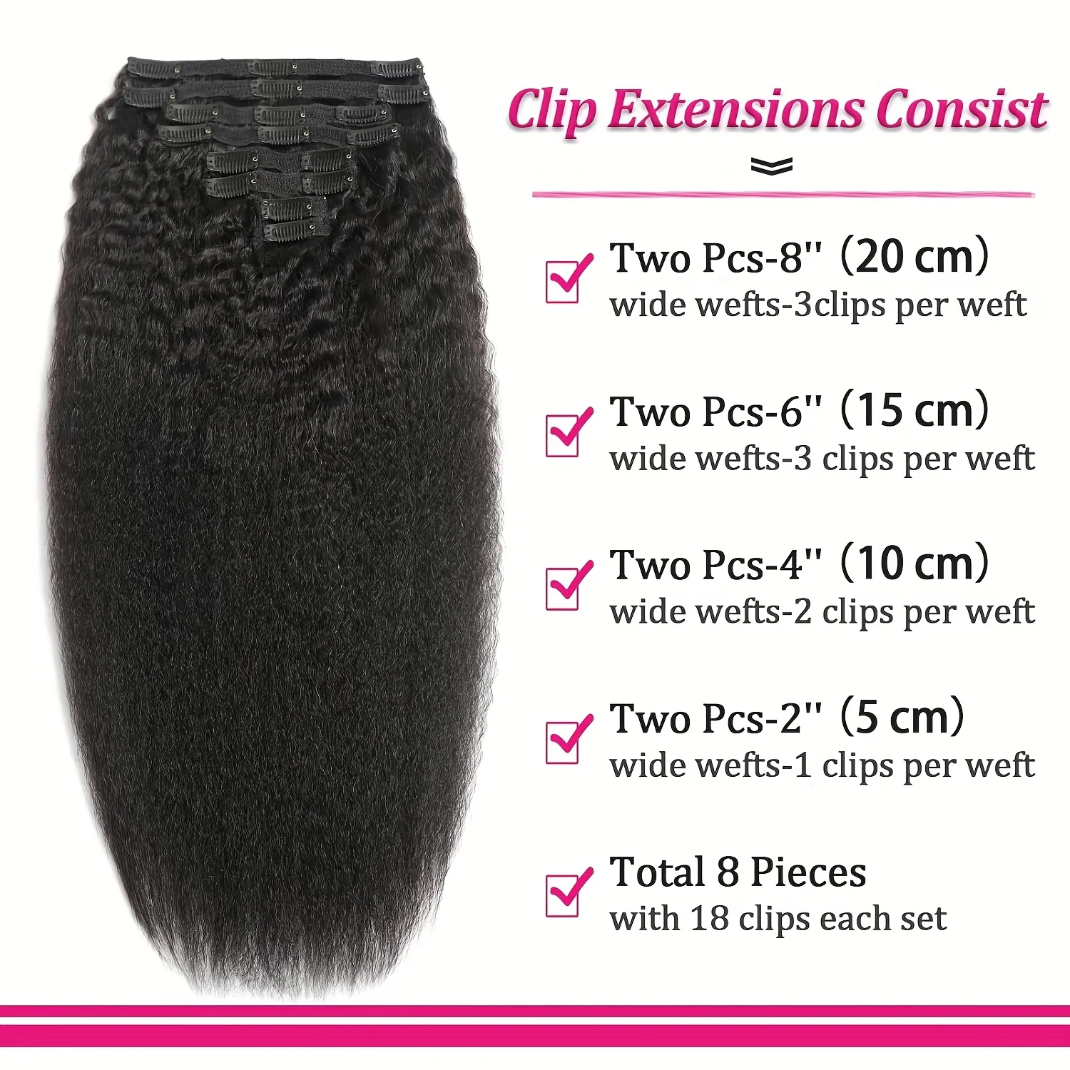 Extensions de cheveux humains crépus lisses, couleur naturelle, cheveux 100% naturels brésiliens Remy, 120 g/ensemble, tête complète, pour femmes