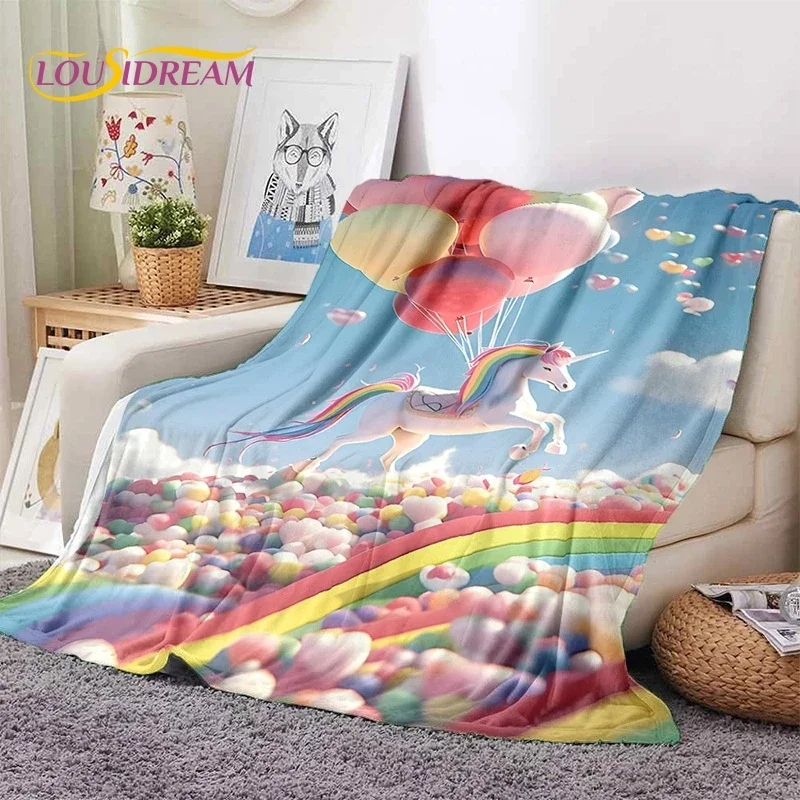 3D Cute Dream Unicorn Cartoon Girl Soft Flannel Blanket for Beds Bedroom Sofa Picnic,Throw Blanket for Outdoor Leisure Nap Gift