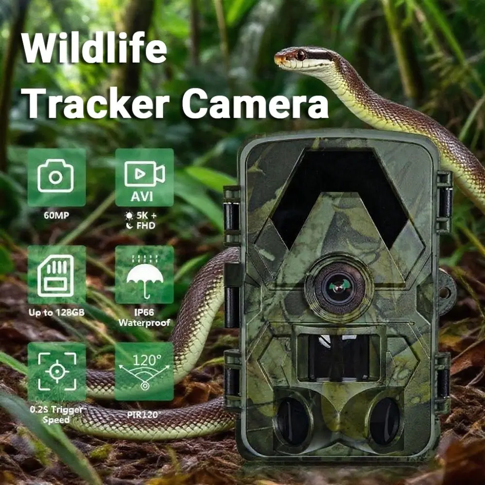 

IP66 Waterproof Outdoor Infrared Trail Camera 0.2s Trigger Speed Camouflage 60MP Wildlife Tracker Camera 5K Video