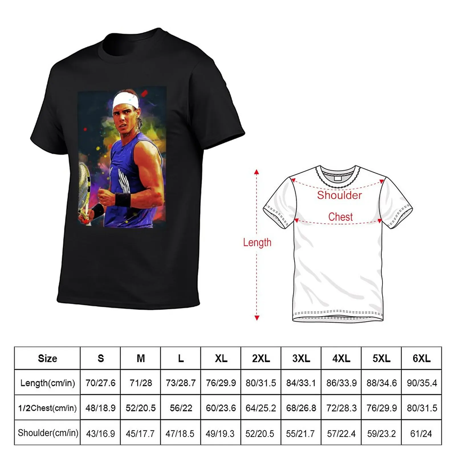 Rafael Nadal Tennis Player Digital Painting T-Shirt Short sleeve funny t shirts slim fit t shirts for men