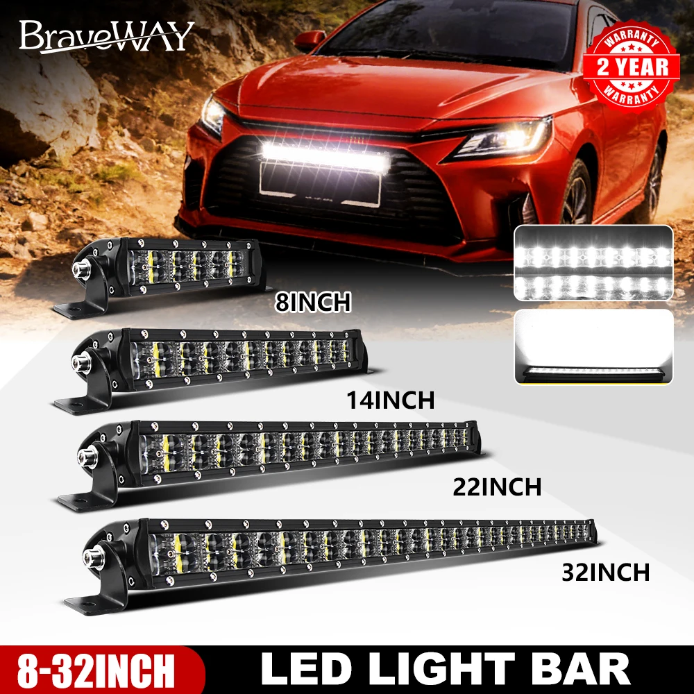 BraveWay Doppelreihige LED-Lichtleiste 6D Spot-Strahl IP68 22/32/42/52 Zoll 6000k Fahrlichtleiste für 4x4 SUV Truck ATV UTV Fahrzeug Wrangler Offroad-Nutzung