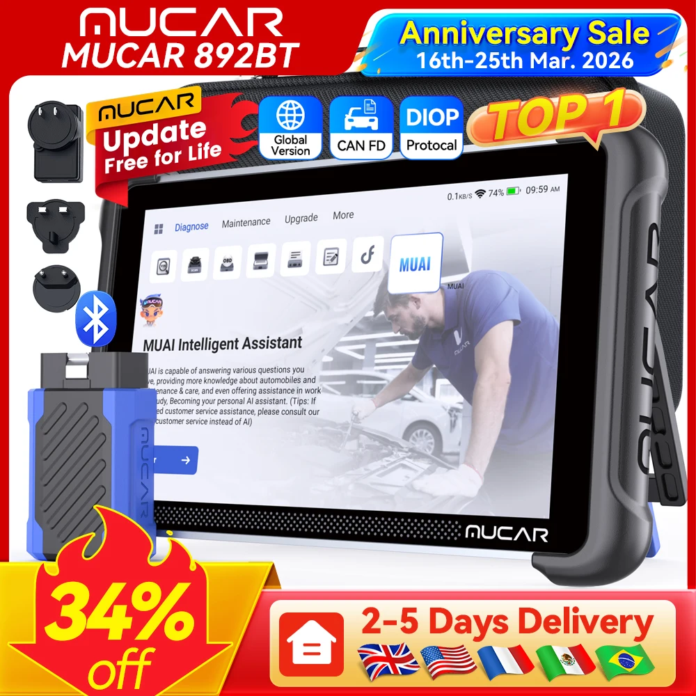 

MUCAR 892BT Автомобильный диагностический инструмент OBD2, диагностика всех систем, кодирование ЭБУ, двунаправленный сканер CANFD DOIP 34, сброс бесплатно