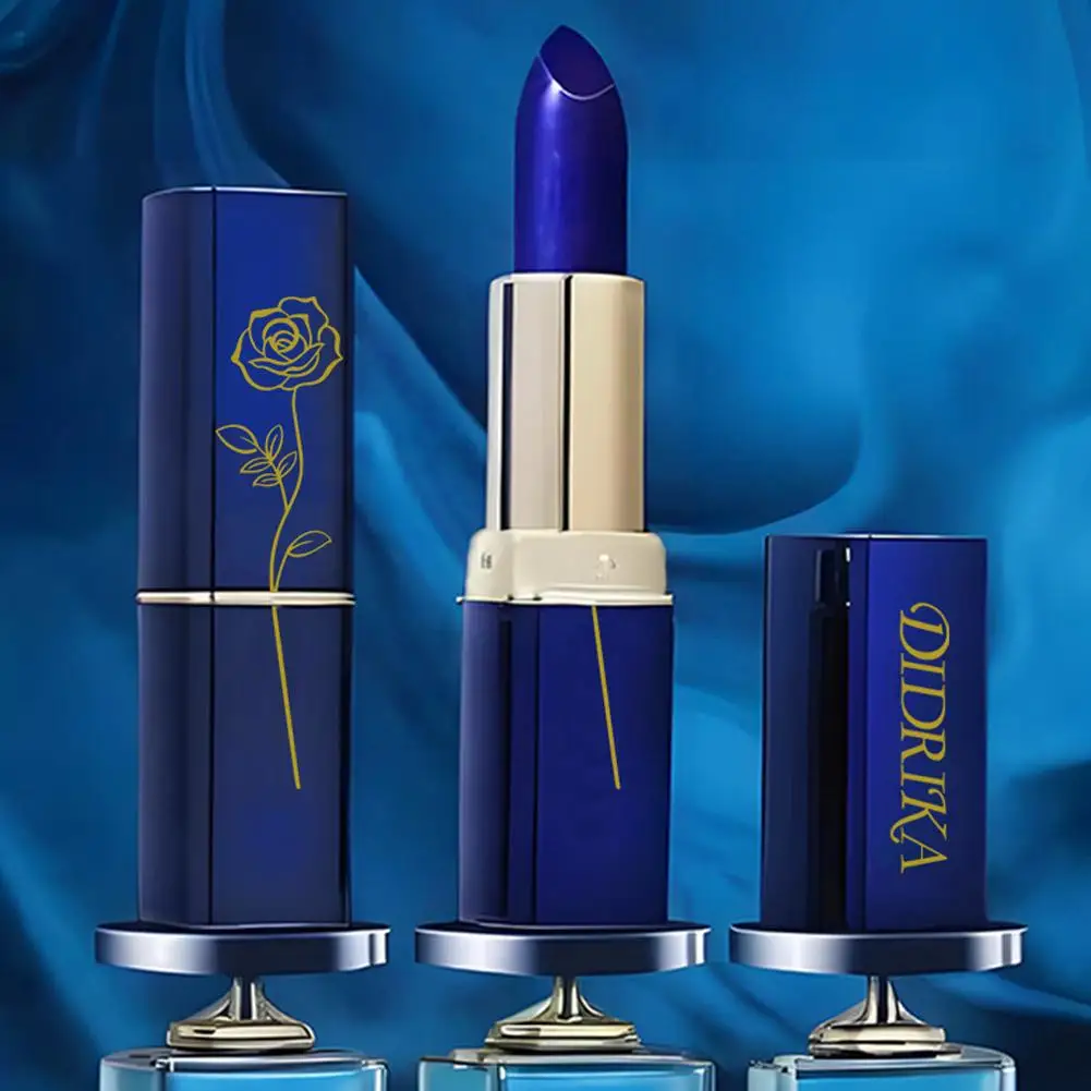 Magic Discoloration Blue-Rose Lipstick, Shimmer Color Changing Blue Lipstick Long-Lasting Moisturizing Lip Balm Women Cosmetics