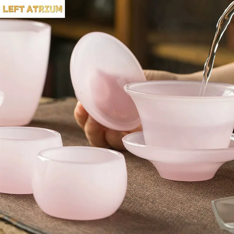 Coloured Glaze Pink Porcelain Gaiwan Set For Tea Pink Tureen Teaware Cup Chinese Bowls Chawan Tea Ceremony Set Lily Deng'S Store