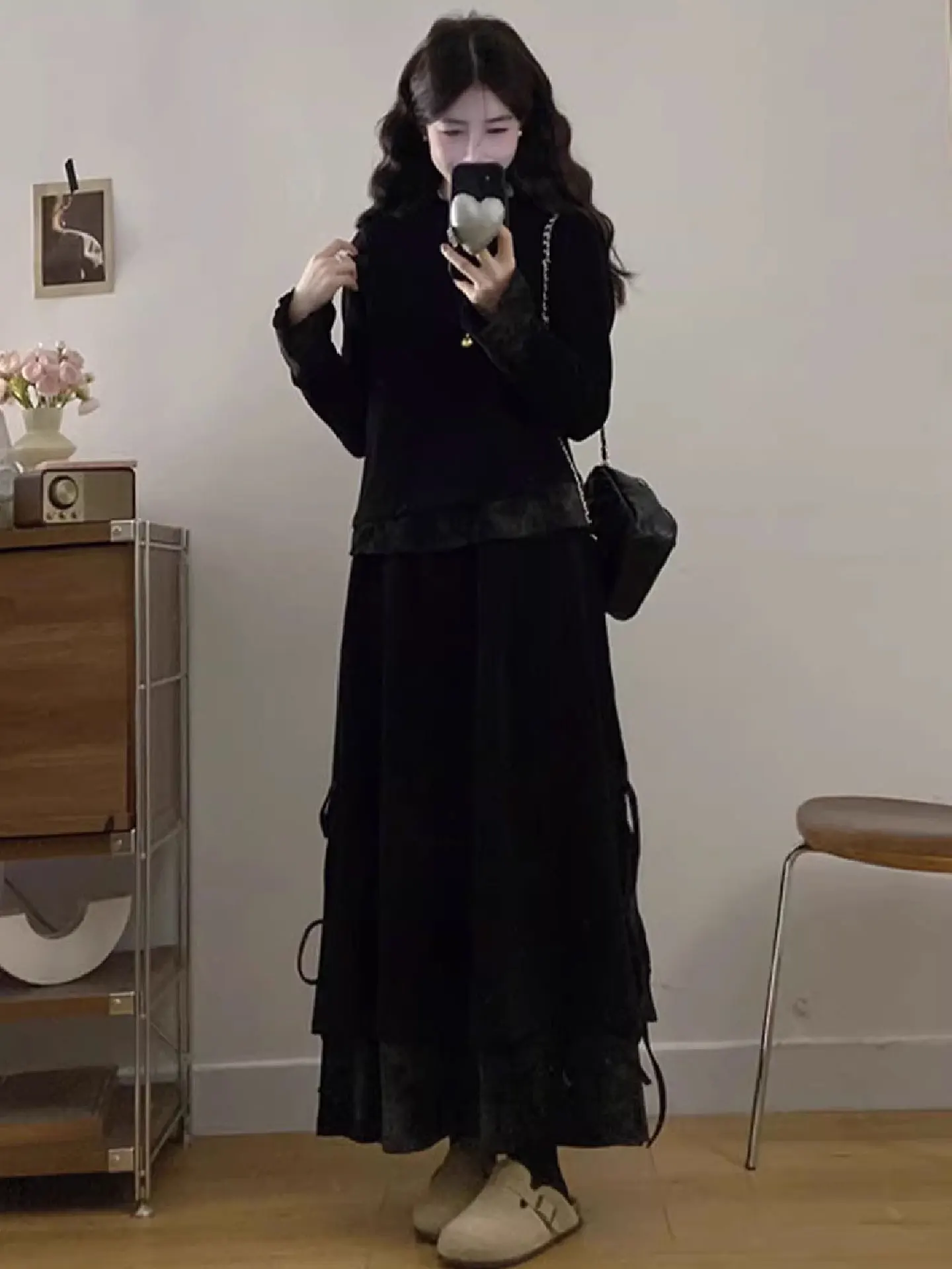 

Large Size Women's Faion Set Unique Asymmetrical Fake Two-Piece Top f-Skirt Two-Piece Set Autumn Winter Collection