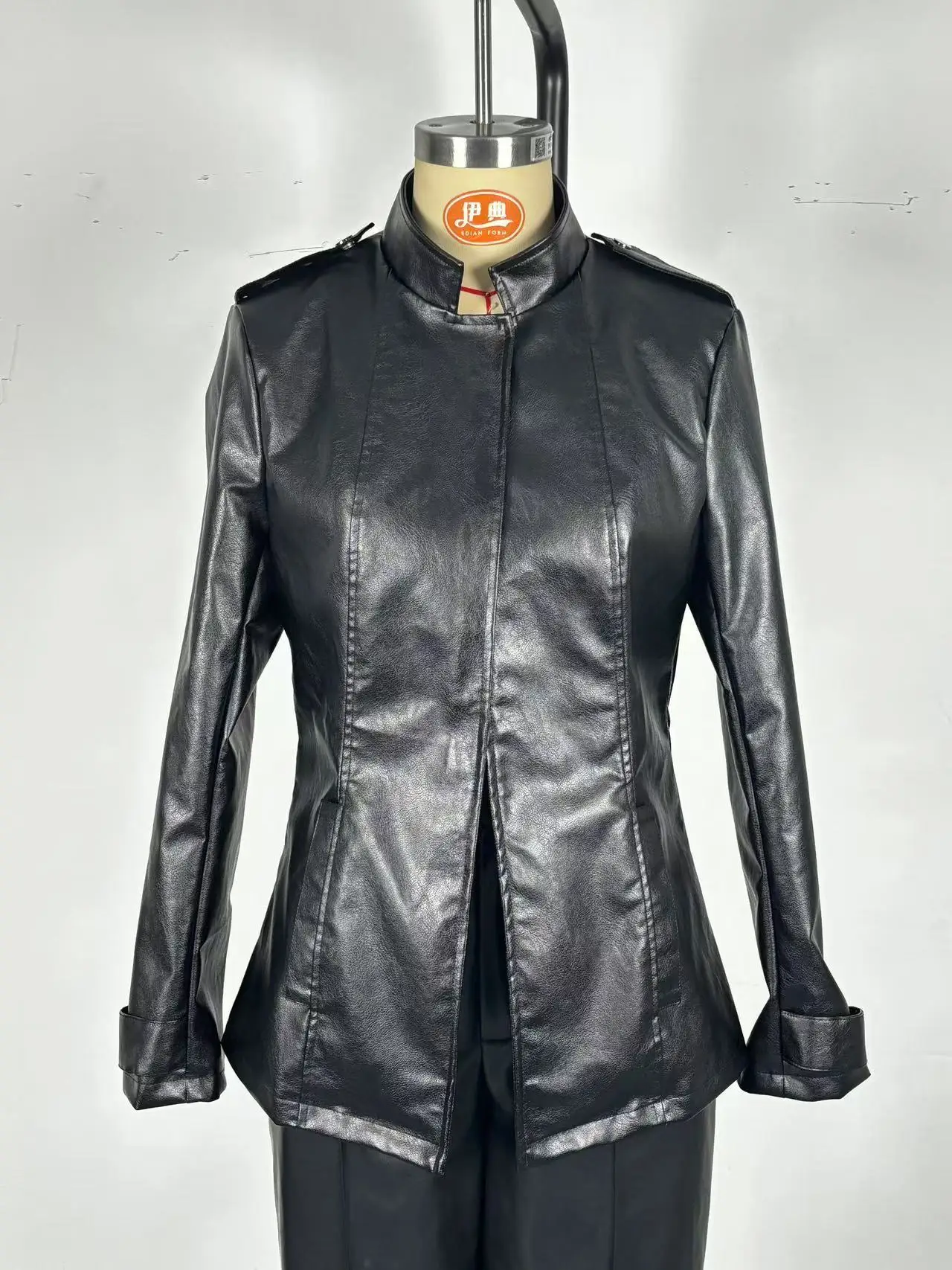 معاطف نسائية من جلد البولي يوريثان سترات قصيرة متينة وأكمام طويلة وياقة واقفة وسحاب رفيع ونحيف مناسب للمكتب للسيدات غير رسمي لخريف 2025