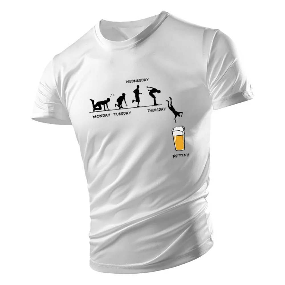 Camiseta de manga corta con estampado de cerveza de viernes para hombre, camiseta informal de verano para trotar al aire libre, cuello redondo,