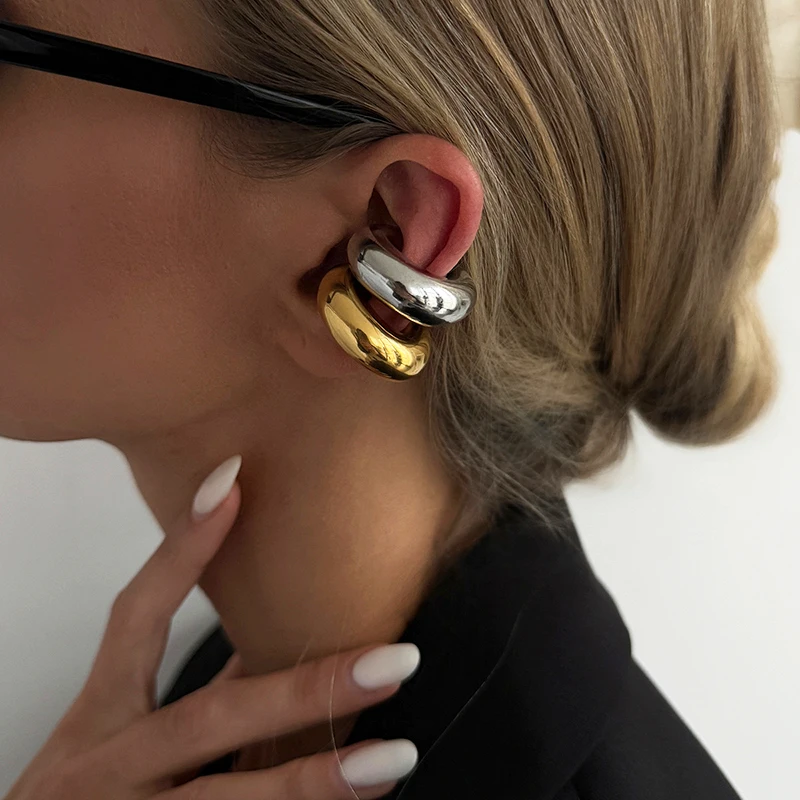 1Pair C-Shaped Acrylic Ear Clip for Women Fashion Simple Glossy Personality Texture Round Cuff Earring Female Jewelry