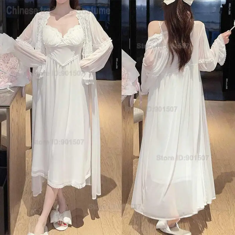 Bride Bridesmaid Wedding Robe Modal Women Kimono Gown Lace Trim Sexy Twinset Robe Set Sleepwear White Summer New Nightgown