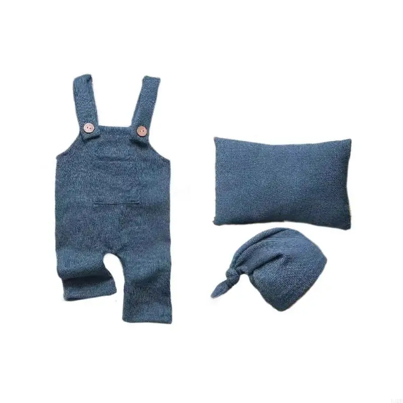54DF 新生児写真撮影用衣類小道具セット 通気性のあるベビーストラップパンツ 枕とマッチング帽子付き 写真撮影用