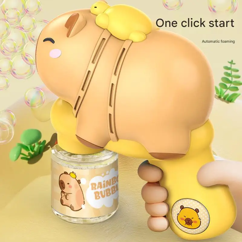 ماكينة فقاعات كابيبالا منفاخ الصابون الأوتوماتيكي مسدس فقاعات كهربائي مع ضوء مسدس فقاعات أوتوماتيكي بالكامل لعبة خارجية 2025