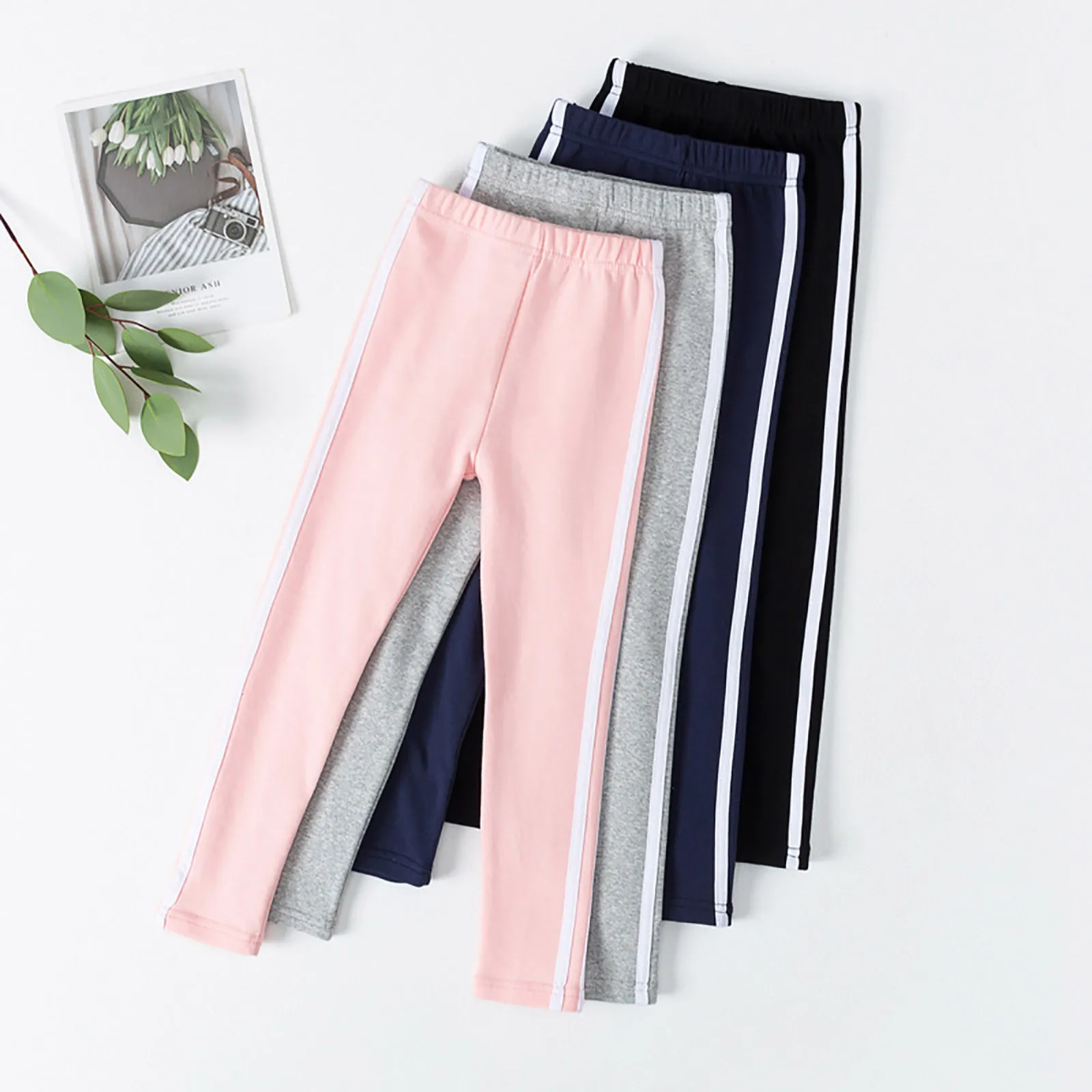 Autumn Girls Pants Solid Side Stripe Sports Leggings For Girl Sweatpants Spring Kids Legging Sport Trousers Children Elastic