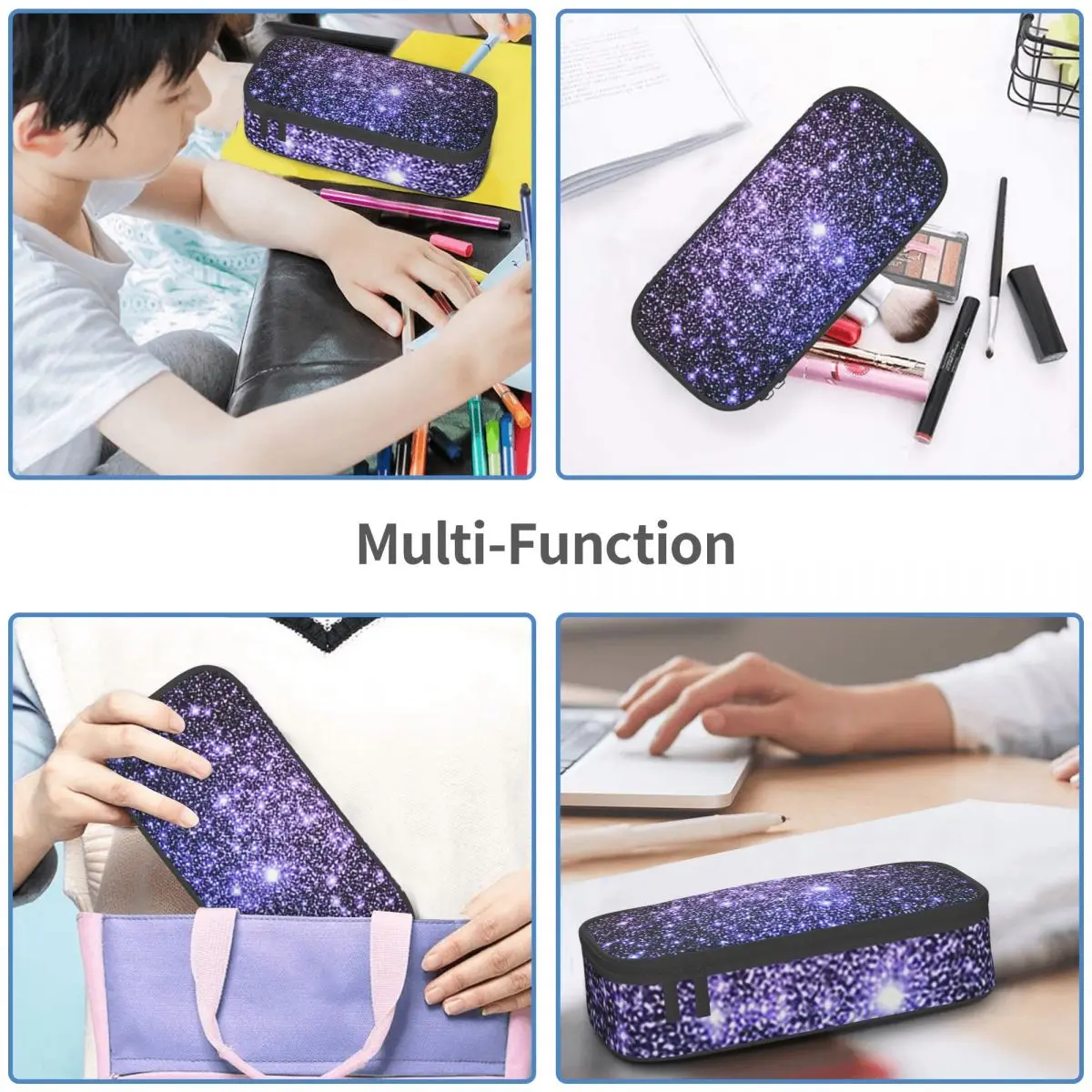 Galaxy Sparkle Stars Lavender Periwinkle Blue Ombre Pencil Case for School Pen Box Pencil Bag Stationery Supplies Pen Holder Bag