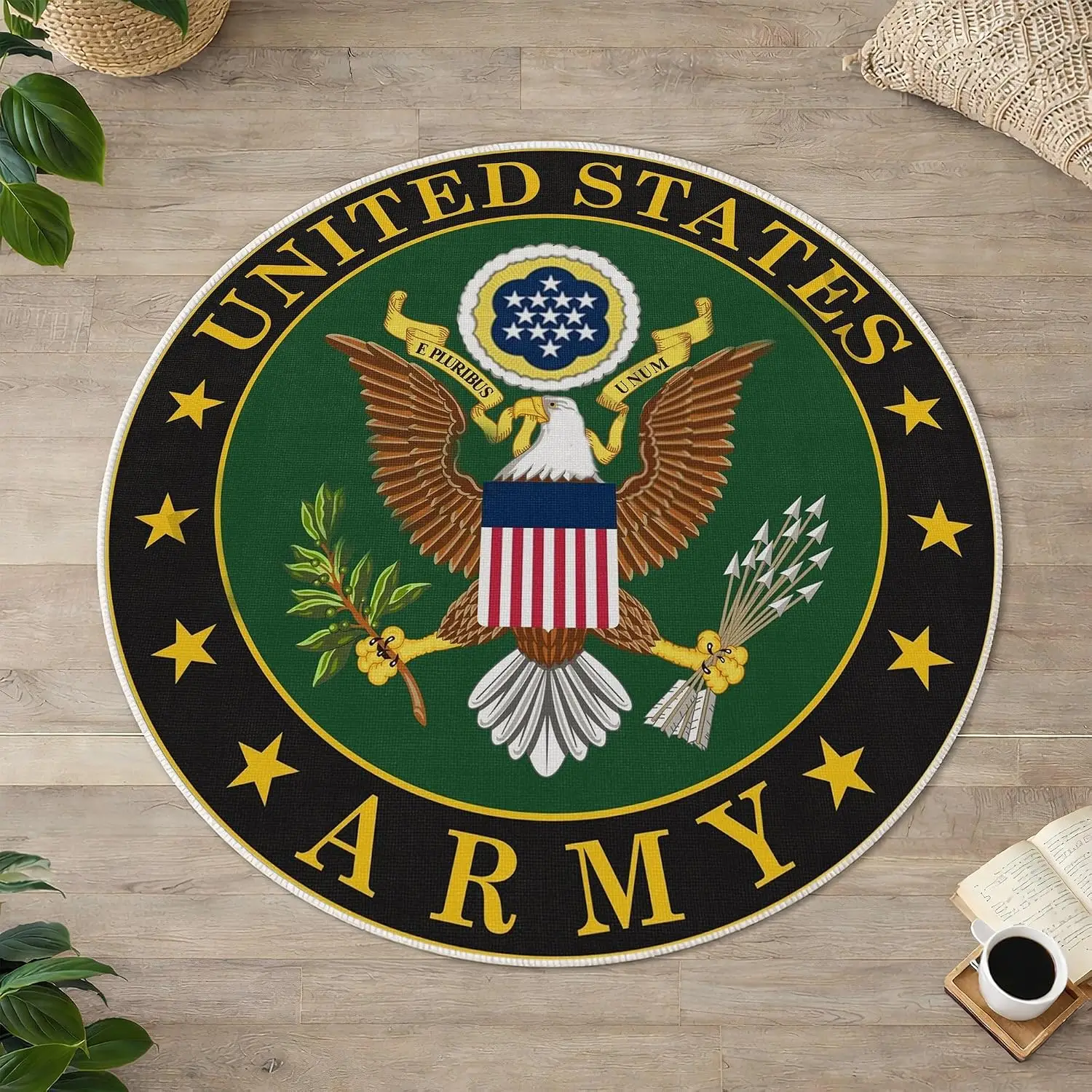 Round US Army Patriotic Doormat Mat Polyester Indoor Outdoor Entrance Rug Military Theme American Decoration Home Decor Supplies