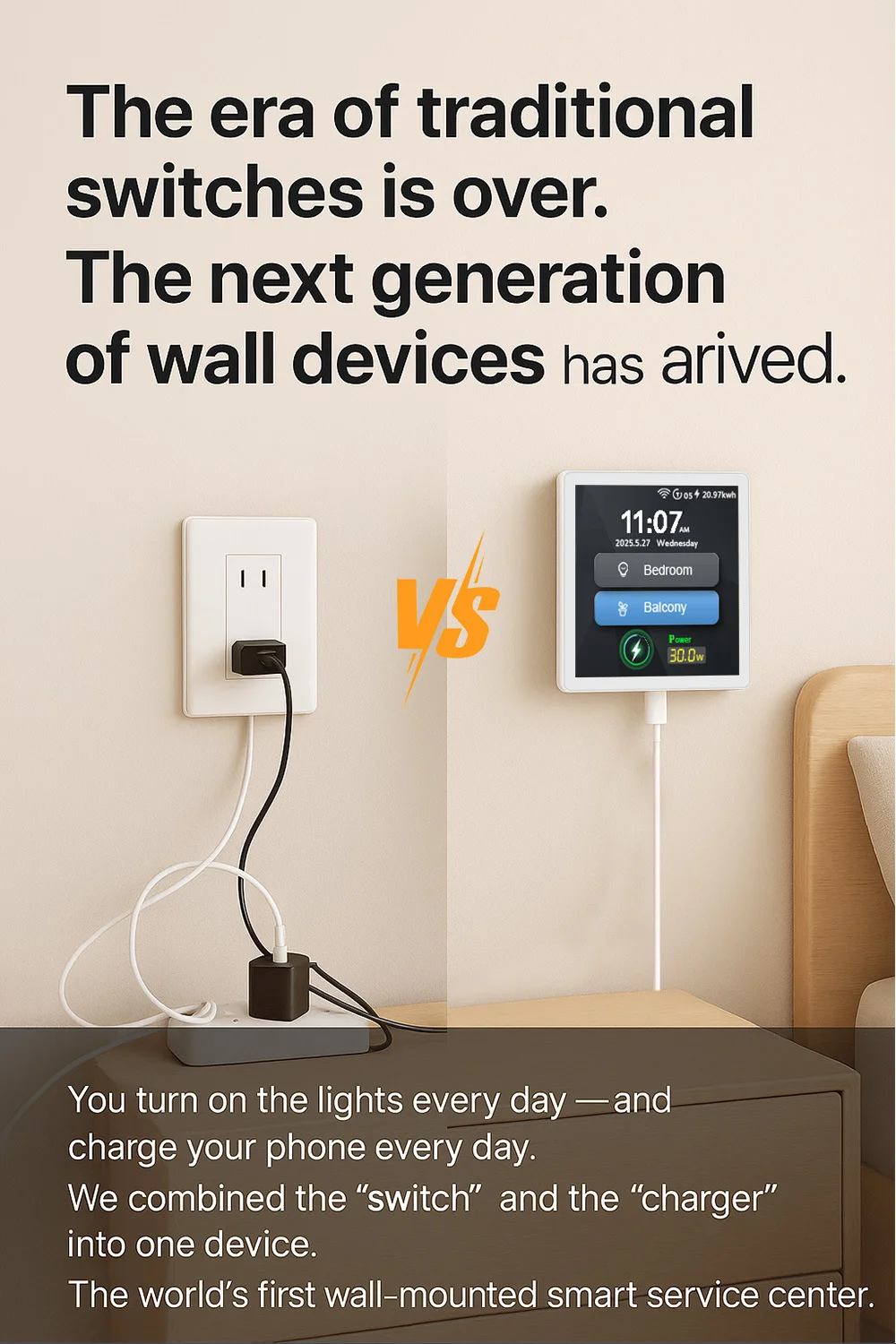 Tuya ZigBee 4 Inch Touch Switch, 30W Fast Charging Smart Home Control Wall Switch