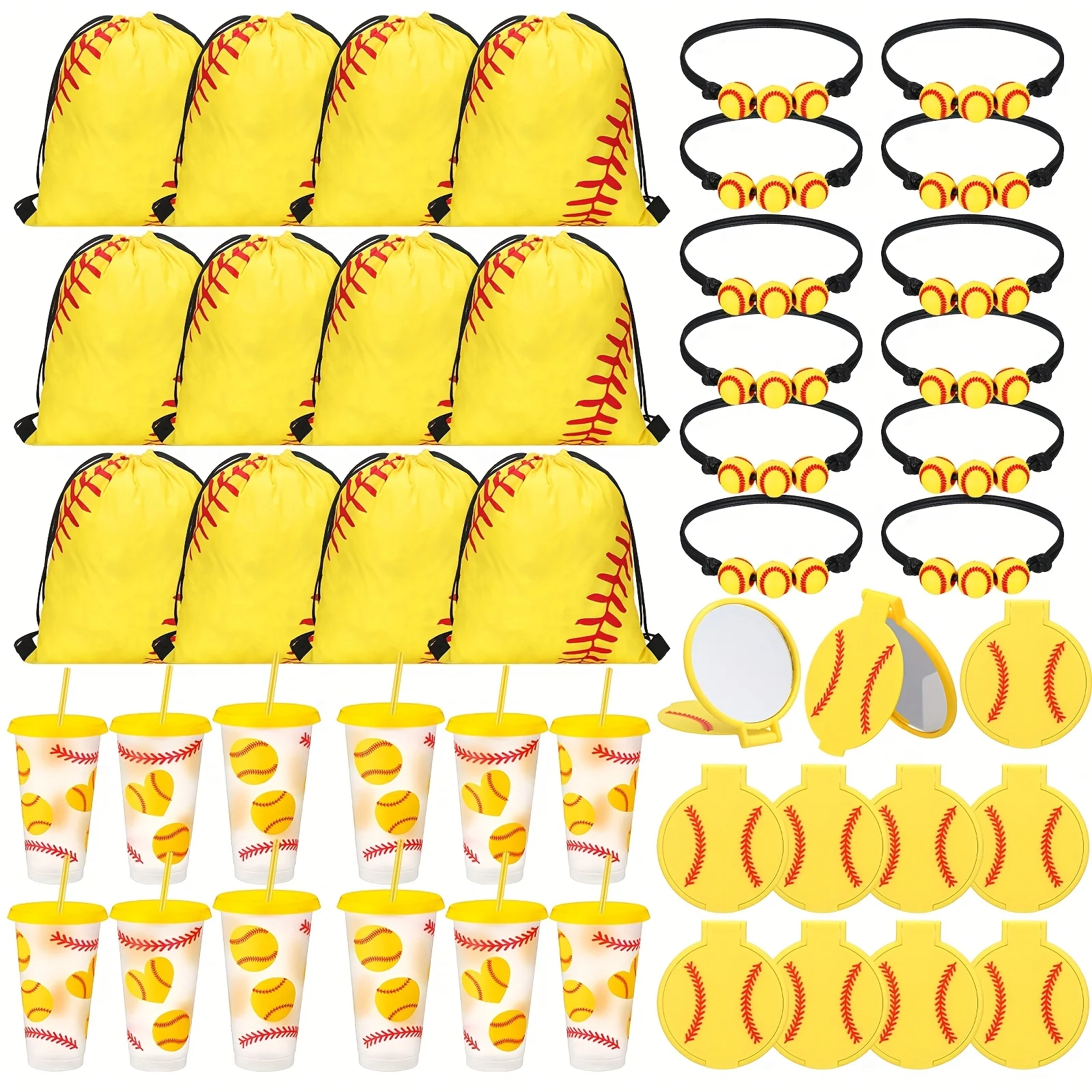 

48pcs Softball Team Gift Include Bracelets, Drawstring Bags, Tumbler Cups With Lid And Straw, Compact Mirrors Cheer Gift For Gym Team Softball Party Supplies LuxuryLounge