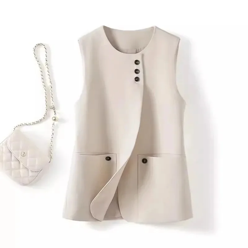 

Women O-Collar Vest Coat All-Matched Sleeveless Classic Solid Chic Office Lady Jacket New Korean Female Waistcoat Chaleco Mujer