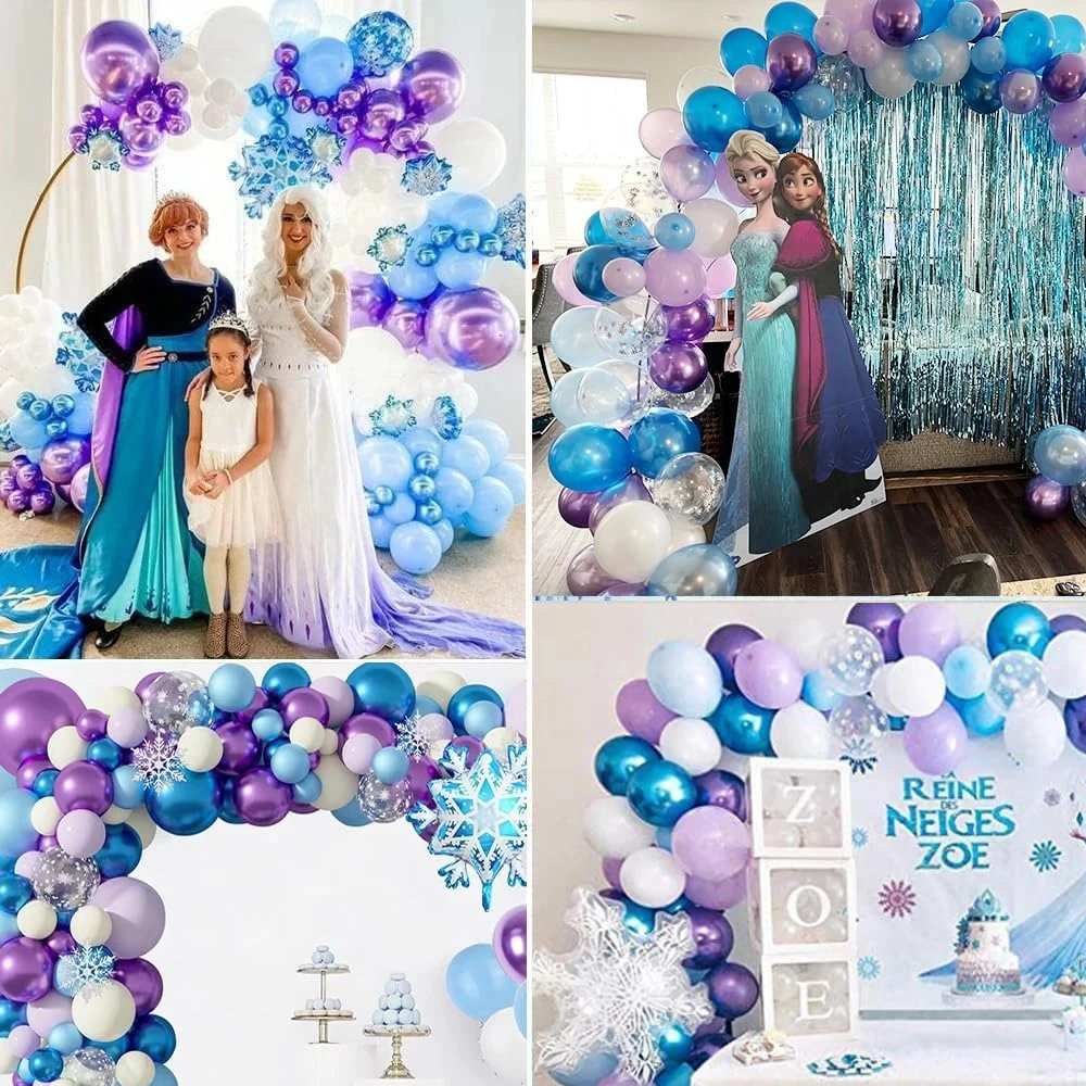 126Pcs Blue Purple White Balloon Arch Kit,Frozen Snowflake Foil Balloon for Princess Wonderland Birthday Party Baby Shower Decor view 5