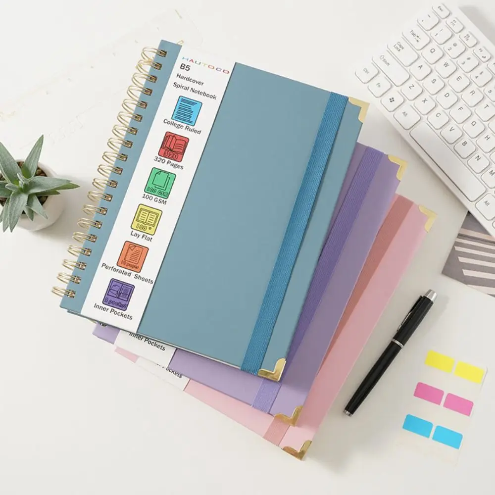 

Practical A4/B5 Coil Notebook Horizontal Line with Strap Schedules Notebooks Portable 320 Pages Diary Notepad Office