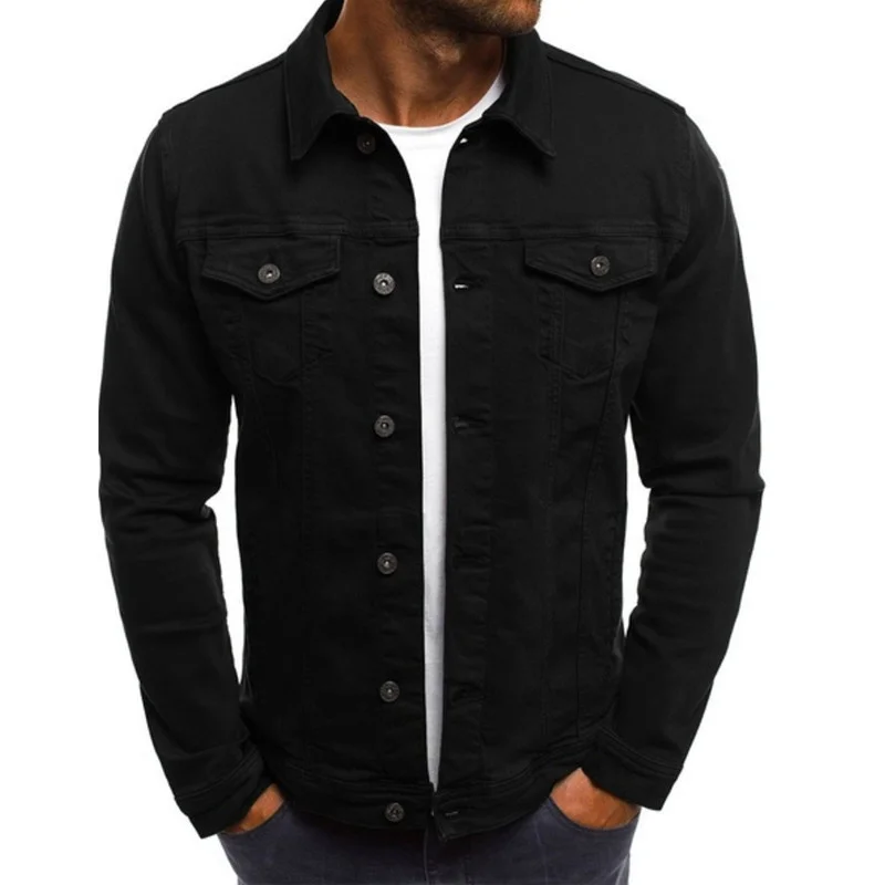 Mode coole einfarbige Jeans jacke Männer Revers Herbst hals einreihige Strickjacke Mantel männlich Slim Fit lässig Multi-Pocket-Tops