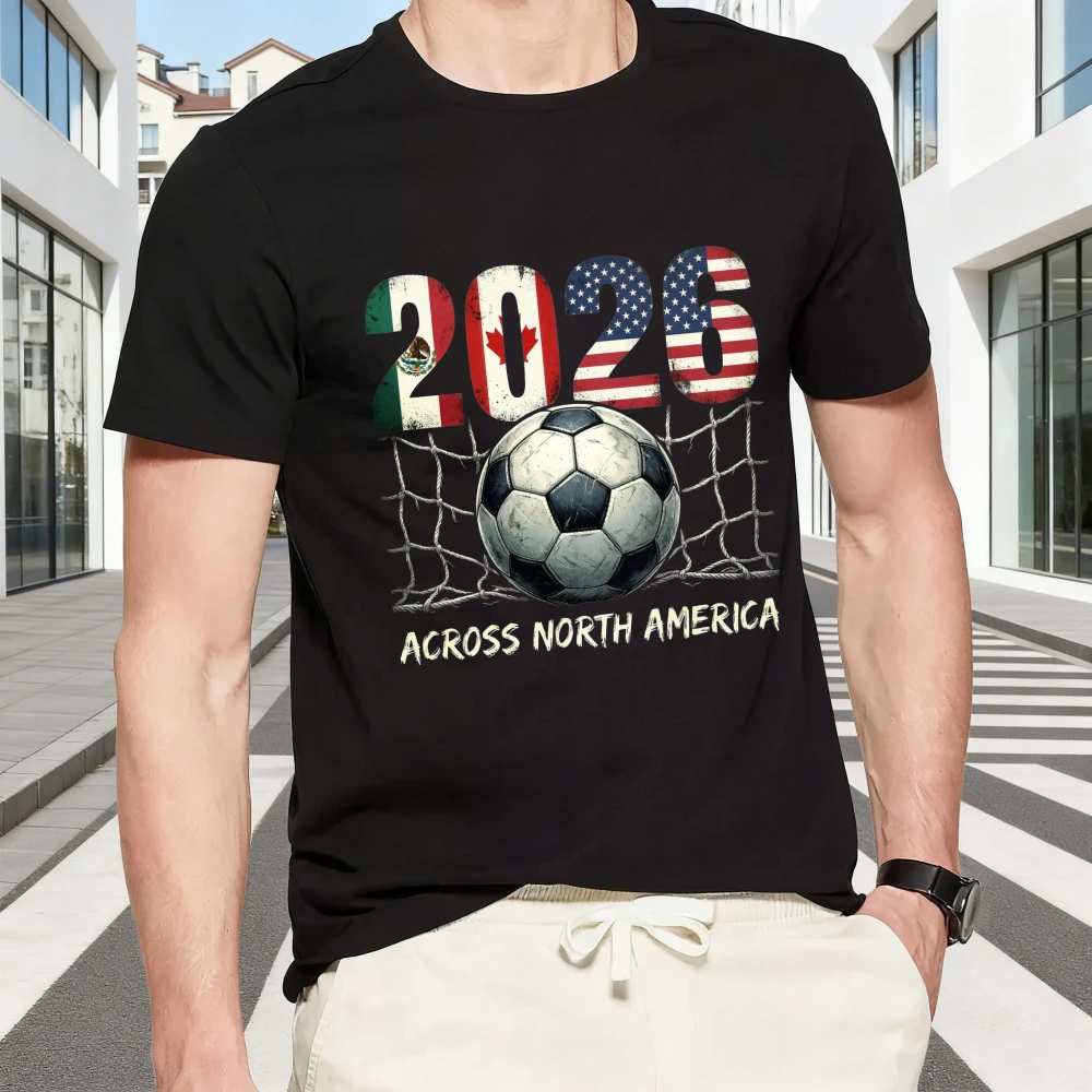 T-shirt de football vintage en coton pour homme, drapeaux Mexique Canada États-Unis, collection 2026 Amérique du Nord, décontracté à manches courtes, cadeau
