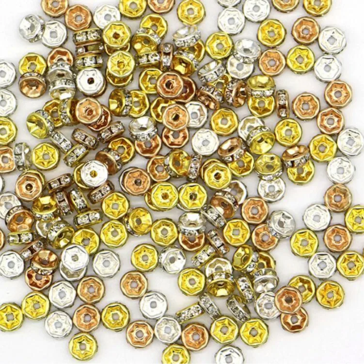 100Pcs 6/8/10mm Metal Crystal Beads Rhinestone Rondelle Spacer Beads For Jewelry  Bracelet h7tf Necklace DIY Accessories j5