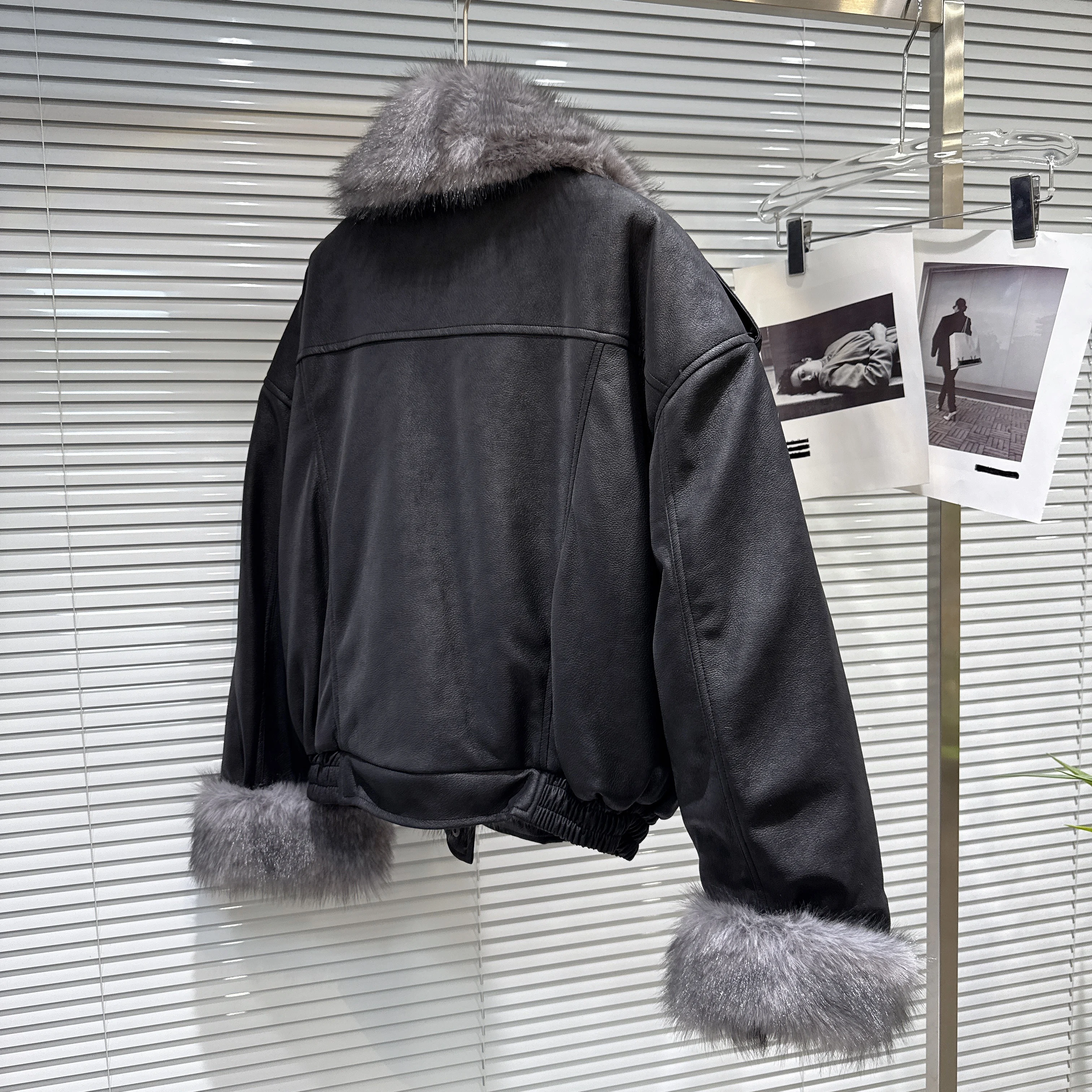 Amerykańska moda streetwearowa, kurtka z imitacji futra z kołnierzem, gruba, pluszowa, luźna, ciepła, krótka kurtka damska, zimowe płaszcze motocyklowe.