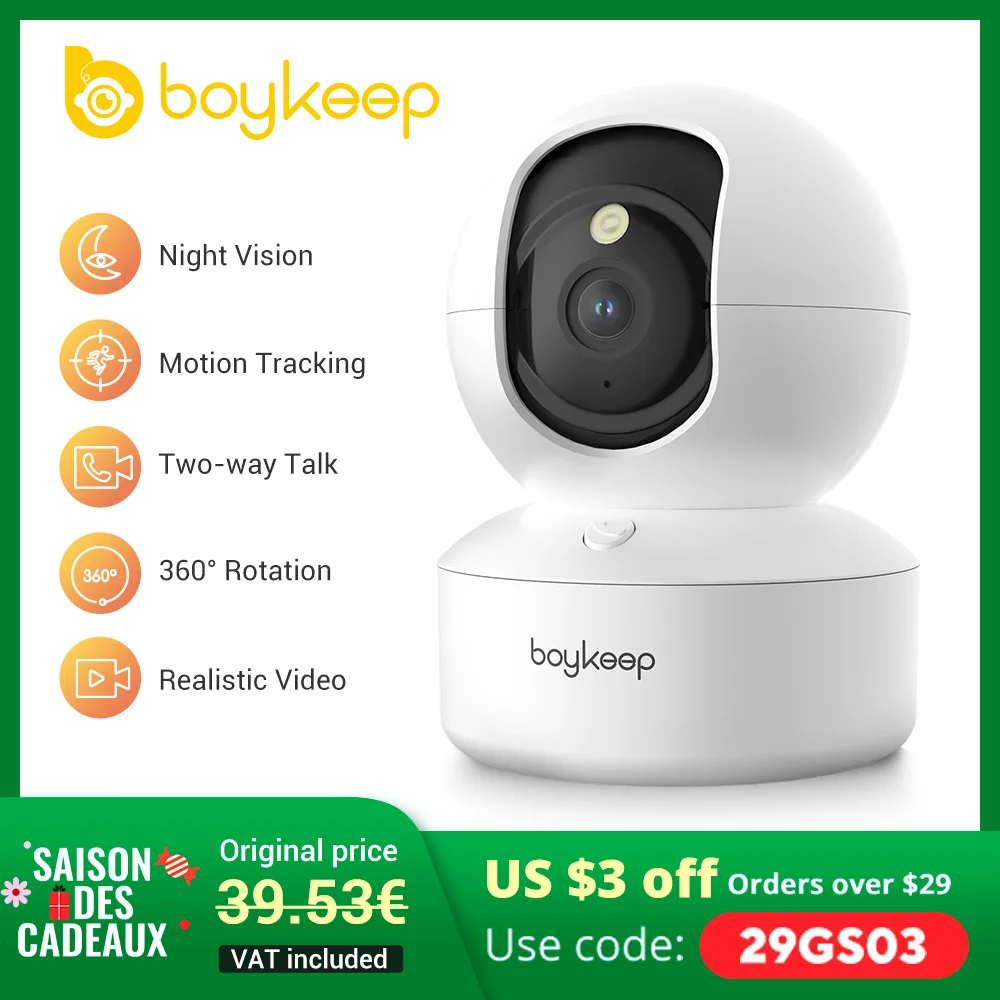 BoyKeep 3MP 5G/2.4GHz WiFi Indoor Home Security IP Smart Baby Monitor Camera Automatic Tracking 24/7 Video Surveillance Camera